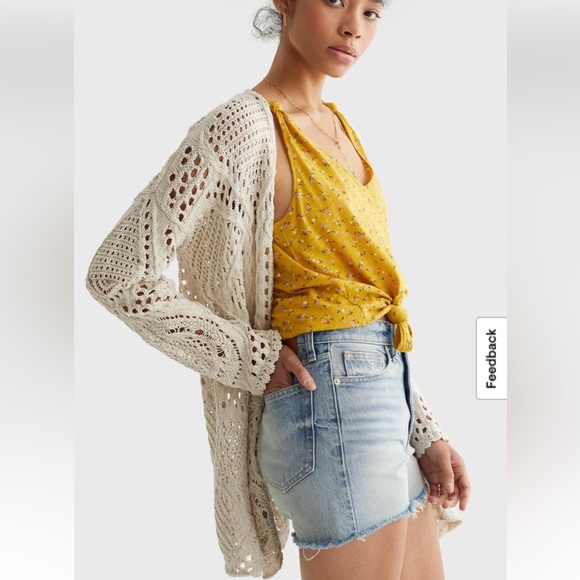 Lucky Brand Crochet Cardigan Open-Knit Sweater Size S - Picture 3 of 11